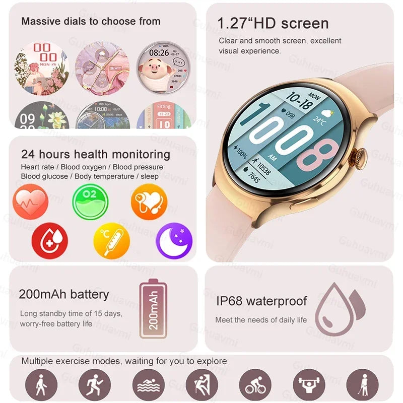 LuxeAura HD Smartwatch W300 Gold Steel Snabsify