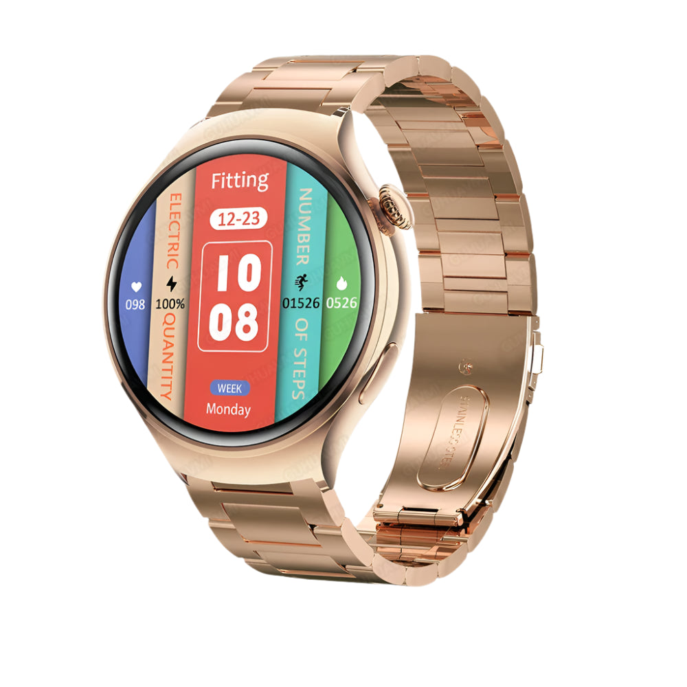 LuxeAura HD Smartwatch W300 Gold Steel Snabsify